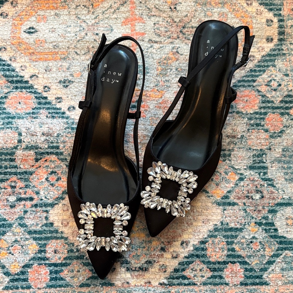 A New Day Black Heels with Crystal Embellishment